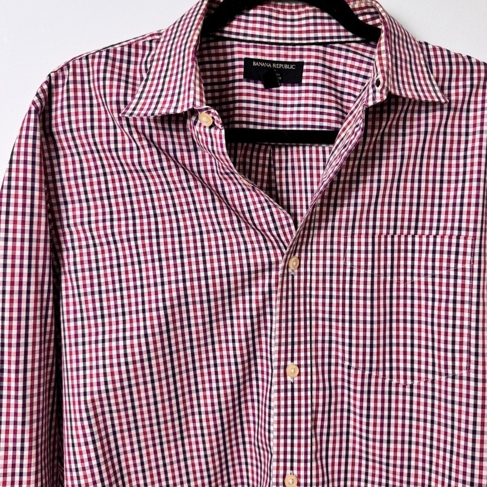 Banana Republic Mens Preppy Button Down Shirt M NonIron Classic Gingham Hamptons